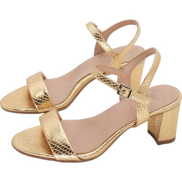 Naturalizer Bristol Block Heel Dress Sandal Metallic Gold Snake Women's US 6.5W - Picture 2 of 6